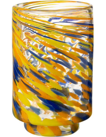 Vase moderne Rond Hauteur 25 cm en Verre Jaune Bleu Transparent Motif tourbillon Arun - 1