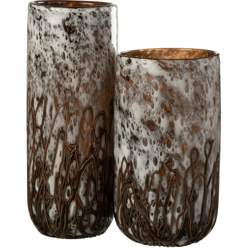 Grand Vase minimaliste Cylindrique Hauteur 38 cm en Verre Marron ambré Yara - 4