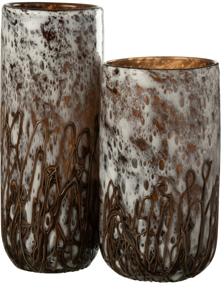 Grand Vase minimaliste Cylindrique Hauteur 38 cm en Verre Marron ambré Yara - 4