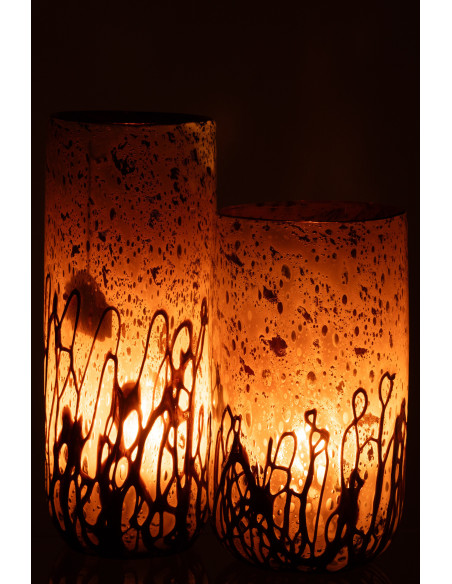 Grand Vase minimaliste Cylindrique Hauteur 38 cm en Verre Marron ambré Yara - 6