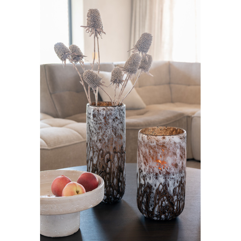 Grand Vase minimaliste Cylindrique Hauteur 38 cm en Verre Marron ambré Yara - 7