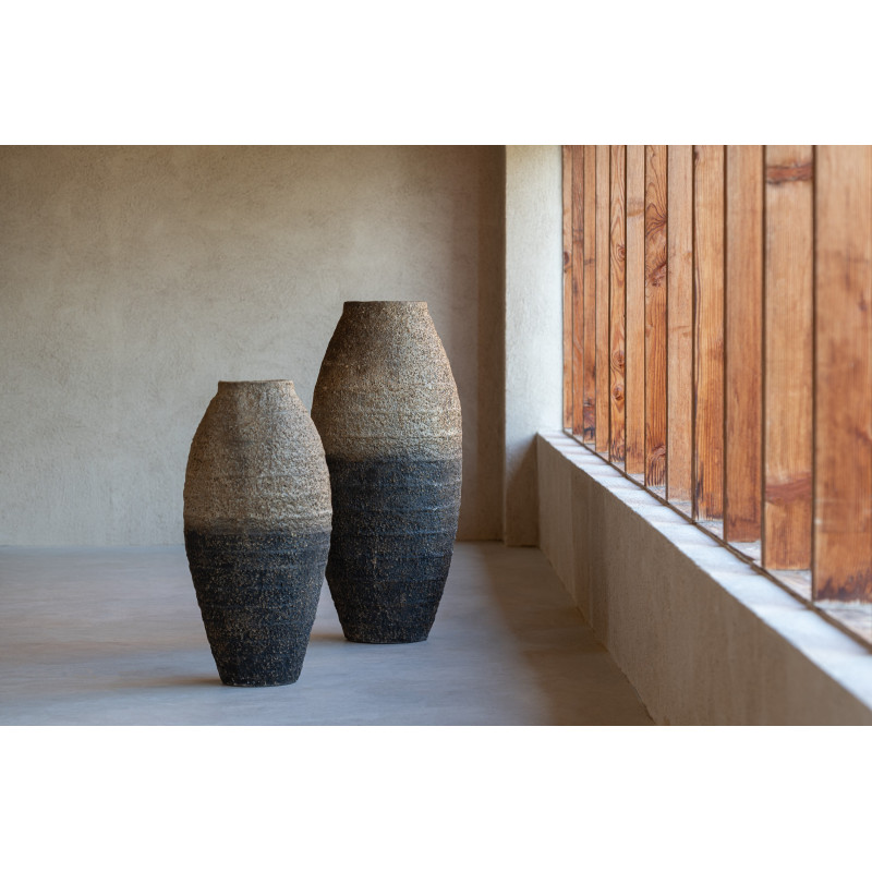 Grand Vase vintage Rond Hauteur 100 cm en Ciment Marron Noir Nemi - 4