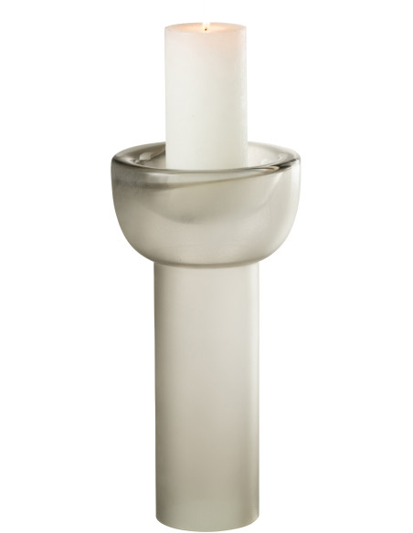 Vase minimaliste Cylindrique Hauteur 20 cm en Verre Gris greige Yara - 3