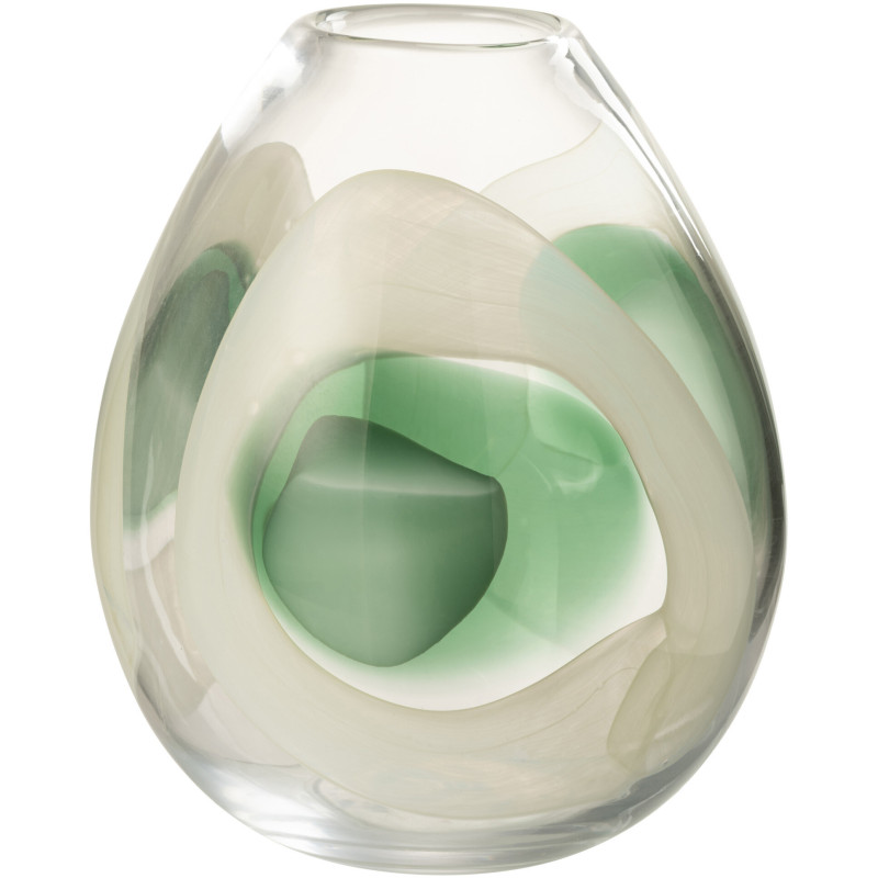 Grand Vase moderne Rond Hauteur 25 cm en Verre Vert Blanc Transparent Livy - 1