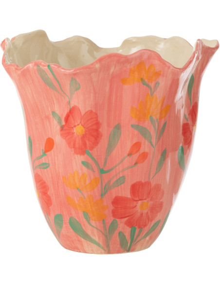 Grand Vase bohème Rond Hauteur 28 cm en Argile Rose Motif fleurs Alegria - 1