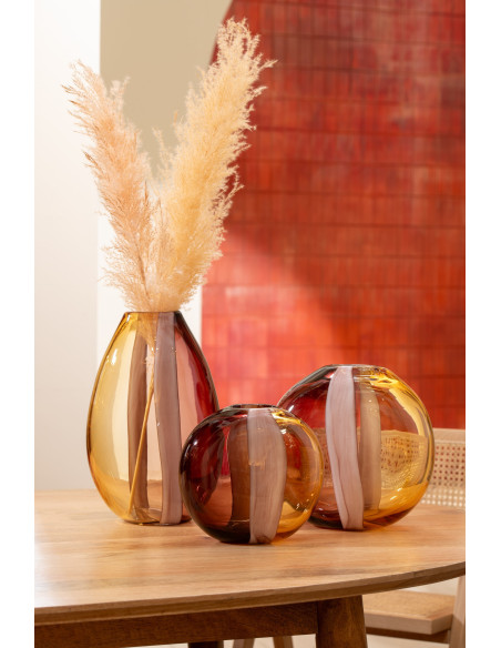 Grand Vase bohème Rond Hauteur 28 cm en Argile Rose Motif fleurs Alegria - 2