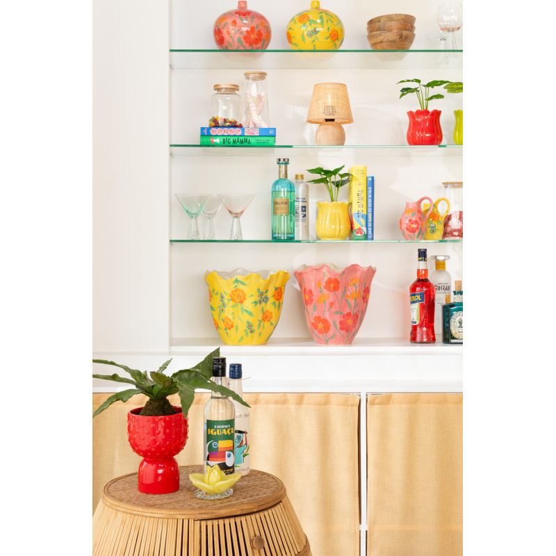 Vase bohème Boule 21 cm en Argile Jaune Rose Motif fleurs Alegria (Lot de 2) - 2