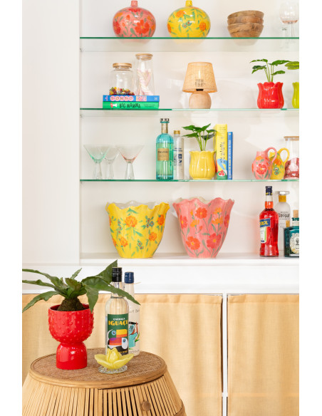 Vase bohème Boule 21 cm en Argile Jaune Rose Motif fleurs Alegria (Lot de 2) - 2