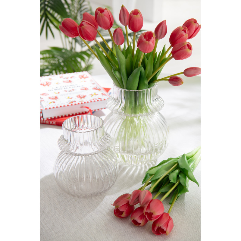 Vase moderne Rond Hauteur 22 cm en Verre Blanc Effet fumé Myko - 2