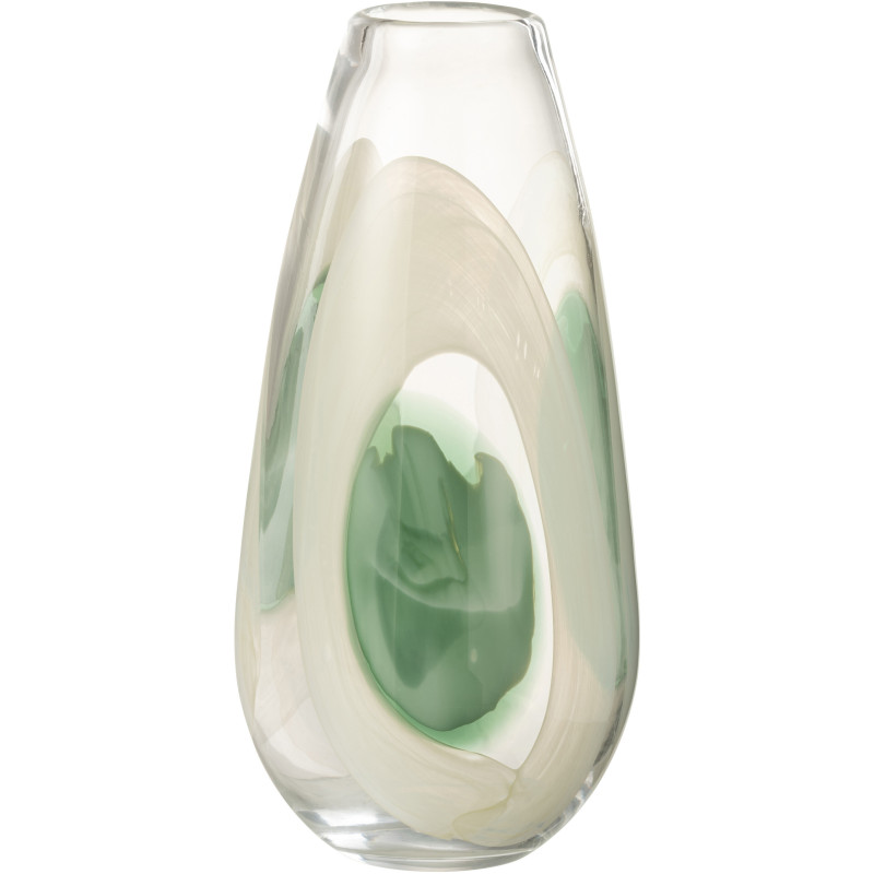 Grand Vase moderne Rond Hauteur 37 cm en Verre Vert Blanc Transparent Livy - 1