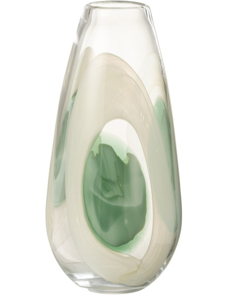 Grand Vase moderne Rond Hauteur 37 cm en Verre Vert Blanc Transparent Livy - 1