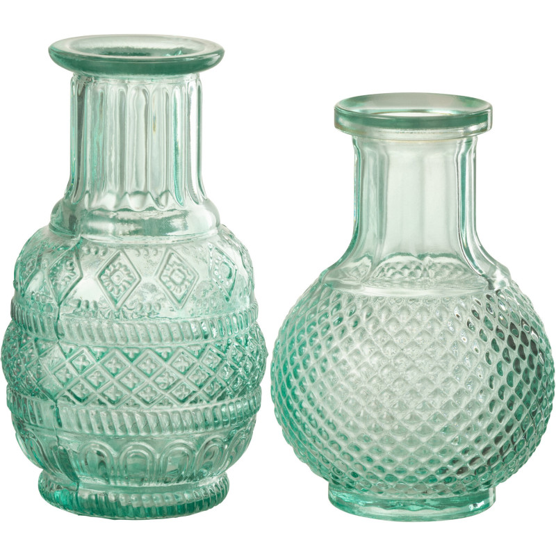 Petit Vase original Rond Hauteur 14 cm en Verre Bleu aqua Nixi (Lot de 2) - 1