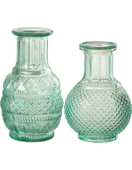Petit Vase original Rond Hauteur 14 cm en Verre Bleu aqua Nixi (Lot de 2) - 1
