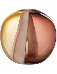 Vase moderne Plat Hauteur 21 cm en Verre Jaune Marron ambré Arun - 1