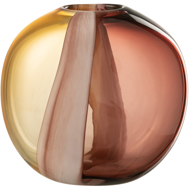 Vase moderne Plat Hauteur 21 cm en Verre Jaune Marron ambré Arun - 1