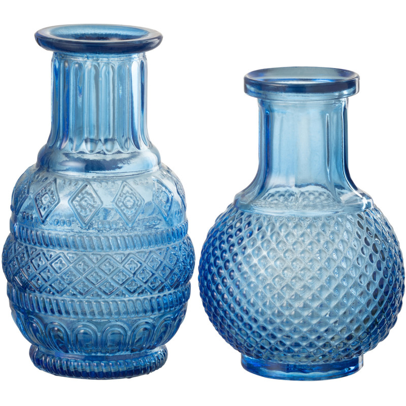 Petit Vase original Rond Hauteur 14 cm en Verre Bleu foncé Nixi (Lot de 2) - 1