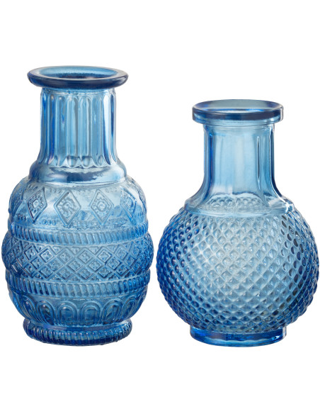 Petit Vase original Rond Hauteur 14 cm en Verre Bleu foncé Nixi (Lot de 2) - 1