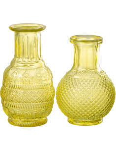 Petit Vase original Rond Hauteur 14 cm en Verre Jaune Nixi (Lot de 2) - 1