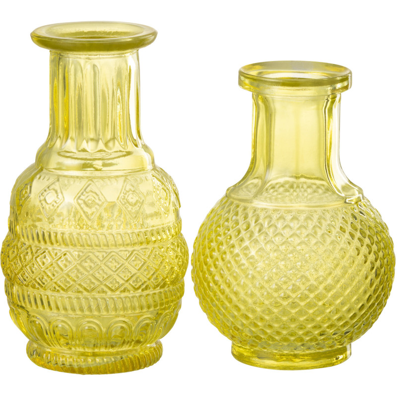 Petit Vase original Rond Hauteur 14 cm en Verre Jaune Nixi (Lot de 2) - 1