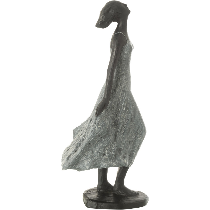 Statuette déco Femme dans le vent Hauteur 38 cm en Résine Gris Noir Kavo - 3