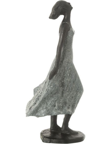 Statuette déco Femme dans le vent Hauteur 38 cm en Résine Gris Noir Kavo - 3