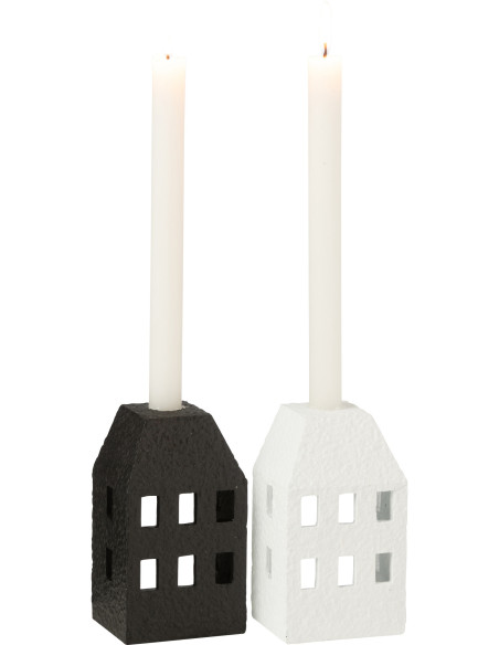 Bougeoir original Maison en Ciment Noir Blanc Fimo (Lot de 2) - 2