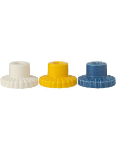 Petits Bougeoirs modernes 8 cm en Porcelaine Blanc Jaune Bleu Fony (Lot de 3) - 1