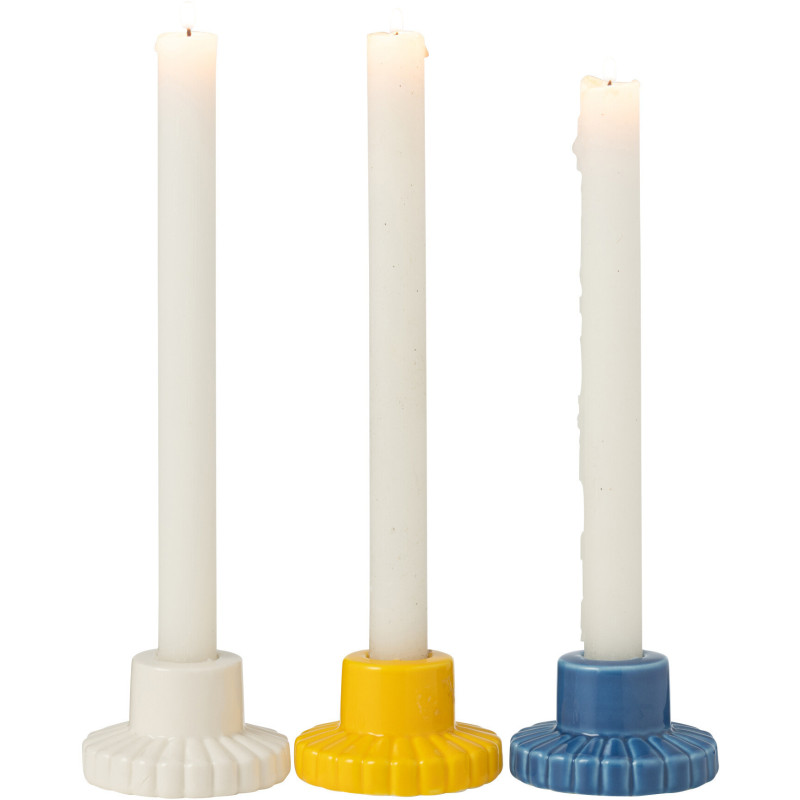 Petits Bougeoirs modernes 8 cm en Porcelaine Blanc Jaune Bleu Fony (Lot de 3) - 2