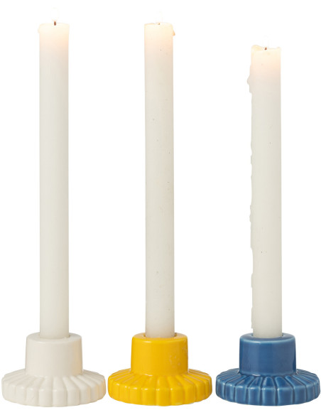 Petits Bougeoirs modernes 8 cm en Porcelaine Blanc Jaune Bleu Fony (Lot de 3) - 2