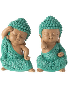 Statuettes déco Moines Combattants Hauteur 11 cm en Résine Beige Bleu azur Tanu (Lot de 2) - 1