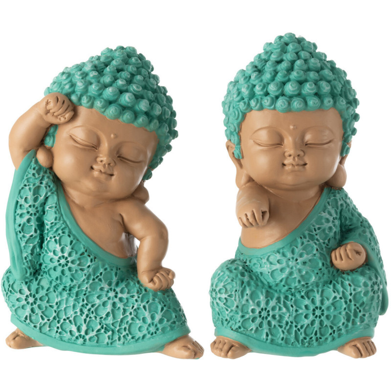 Statuettes déco Moines Combattants Hauteur 11 cm en Résine Beige Bleu azur Tanu (Lot de 2) - 1