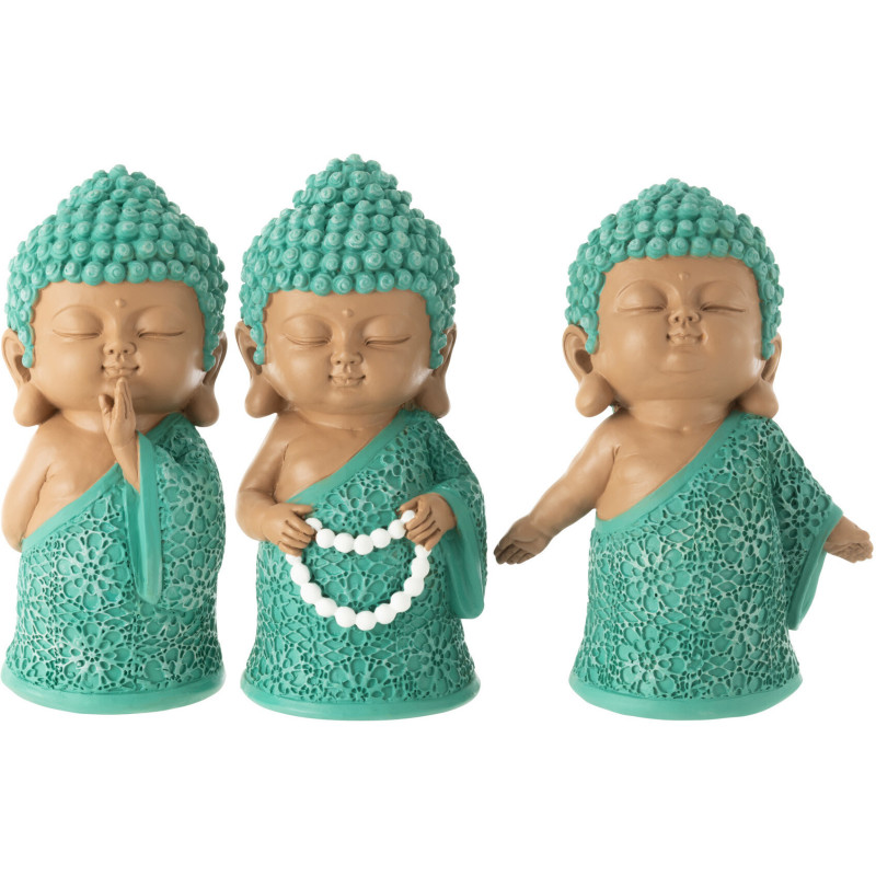 Statuettes déco Moines Priants Hauteur 15 cm en Résine Beige Bleu azur Tanu (Lot de 3) - 1