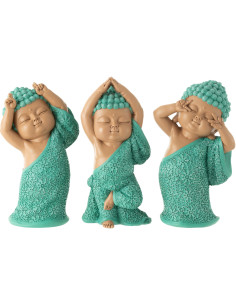 Statuettes déco Moines Dansants Hauteur 20 cm en Résine Beige Bleu azur Tanu (Lot de 3) - 1