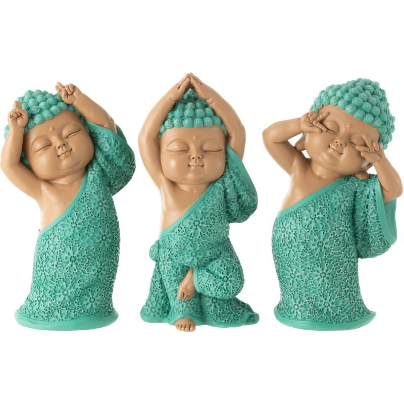 Statuettes déco Moines Dansants Hauteur 20 cm en Résine Beige Bleu azur Tanu (Lot de 3) - 1