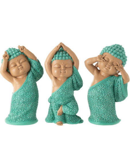 Statuettes déco Moines Dansants Hauteur 20 cm en Résine Beige Bleu azur Tanu (Lot de 3) - 1