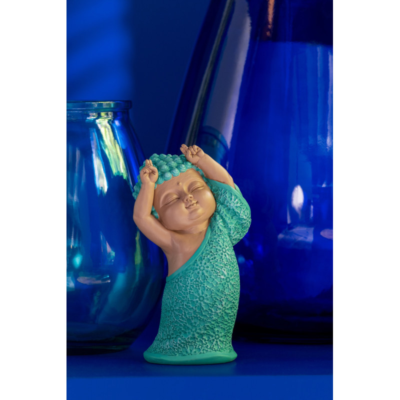 Statuettes déco Moines Dansants Hauteur 20 cm en Résine Beige Bleu azur Tanu (Lot de 3) - 3