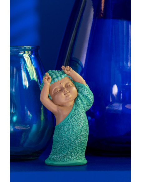 Statuettes déco Moines Dansants Hauteur 20 cm en Résine Beige Bleu azur Tanu (Lot de 3) - 3