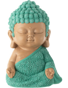 Statuette déco Moine Priant Hauteur 19 cm en Résine Beige Bleu azur Tanu - 1