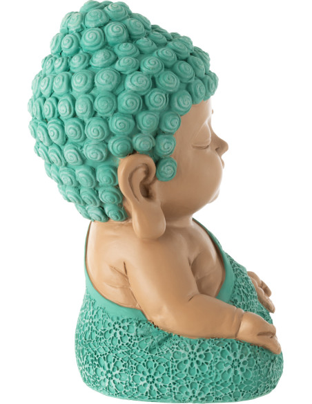 Statuette déco Moine Priant Hauteur 19 cm en Résine Beige Bleu azur Tanu - 2