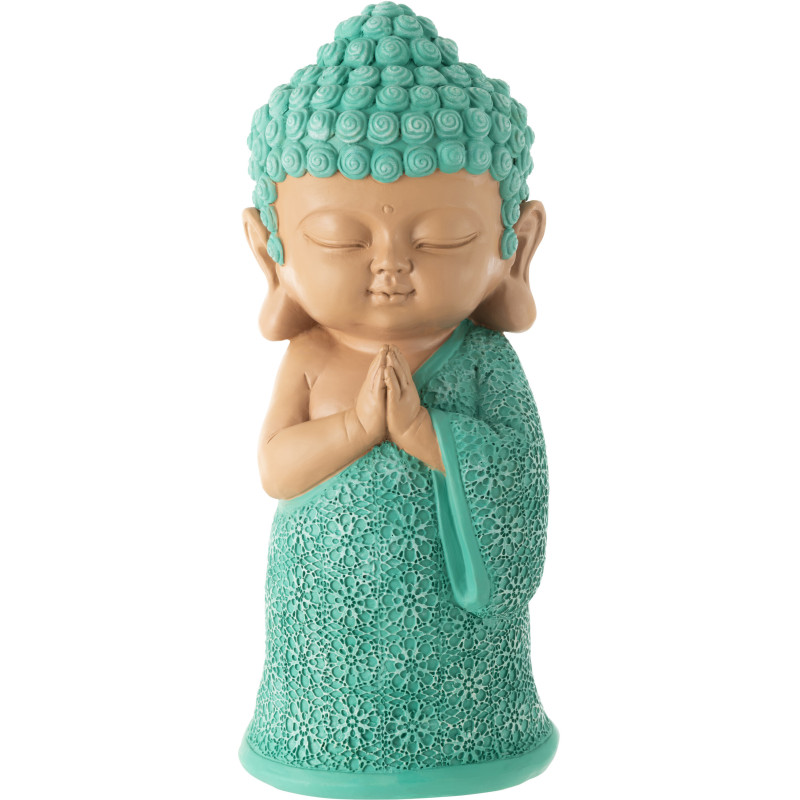 Statue déco Moine Priant Hauteur 32 cm en Résine Beige Bleu azur Tanu - 1