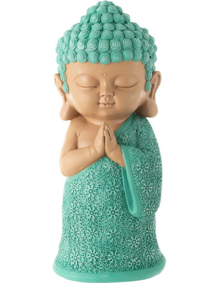 Statue déco Moine Priant Hauteur 32 cm en Résine Beige Bleu azur Tanu - 1