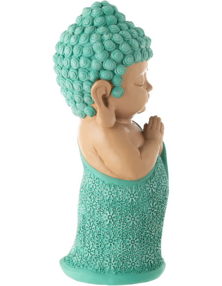 Statue déco Moine Priant Hauteur 32 cm en Résine Beige Bleu azur Tanu - 2