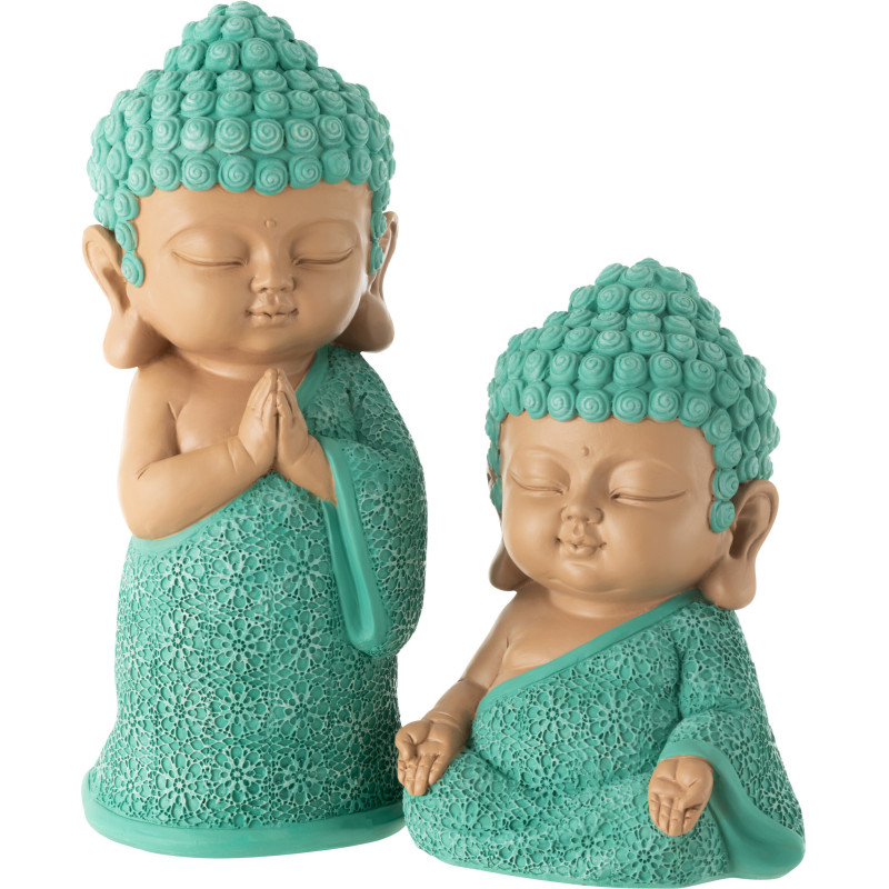 Statue déco Moine Priant Hauteur 32 cm en Résine Beige Bleu azur Tanu - 4