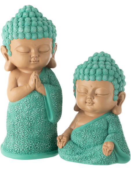 Statue déco Moine Priant Hauteur 32 cm en Résine Beige Bleu azur Tanu - 4