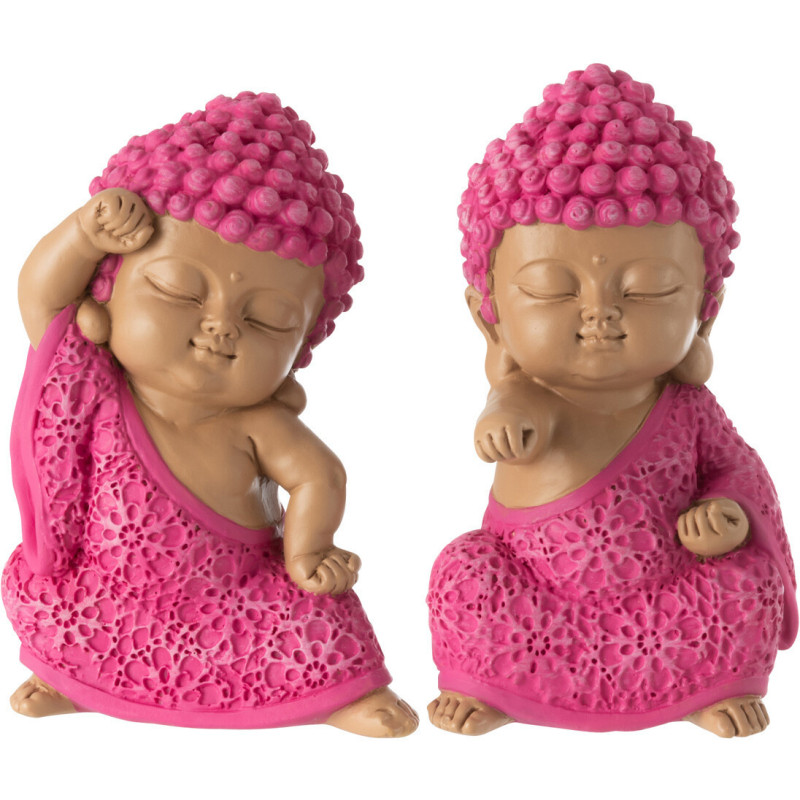 Statuettes déco Moines Combattants Hauteur 11 cm en Résine Rose fuchsia Bleu azur Tanu (Lot de 2) - 1