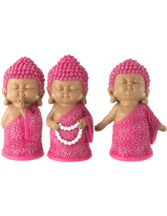 Statuettes déco Moines Priants Hauteur 15 cm en Résine Rose fuchsia Bleu azur Tanu (Lot de 3) - 1