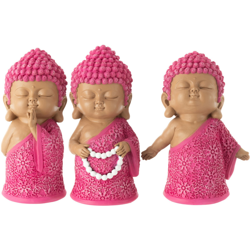 Statuettes déco Moines Priants Hauteur 15 cm en Résine Rose fuchsia Bleu azur Tanu (Lot de 3) - 1