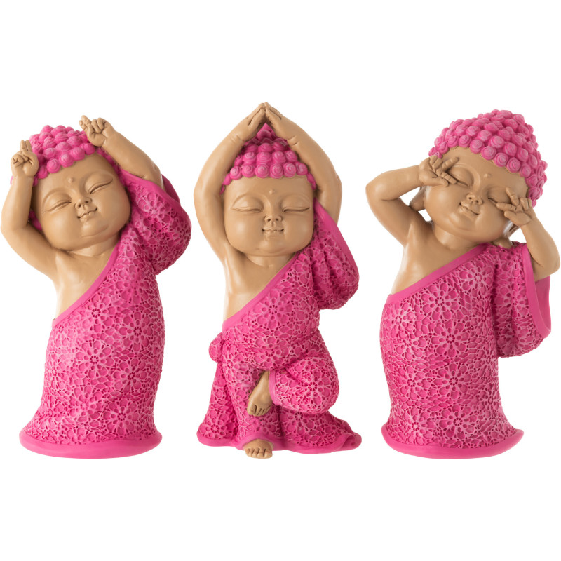 Statuettes déco Moines Dansants Hauteur 20 cm en Résine Rose fuchsia Bleu azur Tanu (Lot de 3) - 1