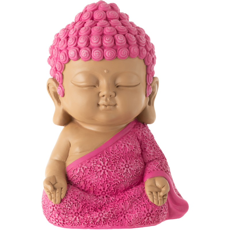 Statuette déco Moine Priant Hauteur 19 cm en Résine Rose fuchsia Bleu azur Tanu - 1