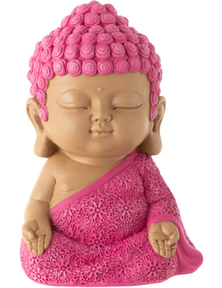 Statuette déco Moine Priant Hauteur 19 cm en Résine Rose fuchsia Bleu azur Tanu - 1